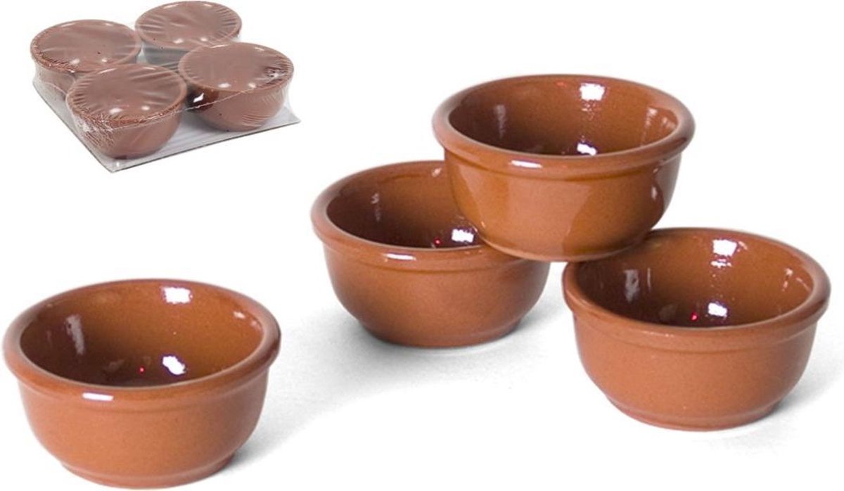 Set van 4x Serveerschaaltjes voor tapas/snacks/sausjes en borrelhapjes 7 x 7 cm - terracotta serveerschaaltjes - Merkloos