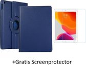 Case2go - Tablet hoes geschikt voor iPad 10.2 inch 2019 / 2020 / 2021 - Draaibare Book Case + Screenprotector - Donker Blauw