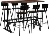 Barset 7 delig (incl Houten dienblad) Massief Teruggewonnen Hout - Bartafel set - Bar kruk - Hoge Stoel - Bar stoeltje - Bar Krukje - Barkruk - Bartafel met barstoelen