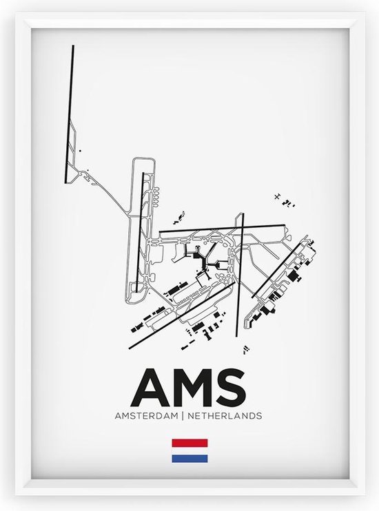 posterfly® AMS Amsterdam -... - (Wit) | bol - Poster Schiphol Posters Vliegveld Wanddecoratie