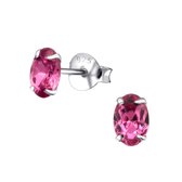 Joy|S - Zilveren ovaal kristal magenta roze oorbellen 4 x 6 mm Sterling zilver 925