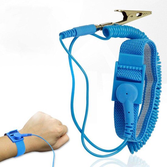 Bracelet Antistatique Bande de Poignet ESD Sangle de Mise pour PC Bleu 