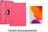 Case2go - Tablet hoes geschikt voor iPad 10.2 inch 2019 / 2020 / 2021 - Draaibare Book Case + Screenprotector - Magenta