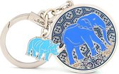 Anti Robbery Amulet Sleutel Hanger blauwe neushoorn & olifant