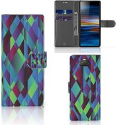PU Cuir Premium Flip Case pour Sony Xperia 10 Coque Résumé Vert Bleu