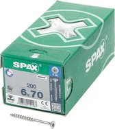Spax Spaanplaatschroef platverzonken kop verzinkt T-Star T30 deeldraad 6.0x70mm (per 200 stuks)