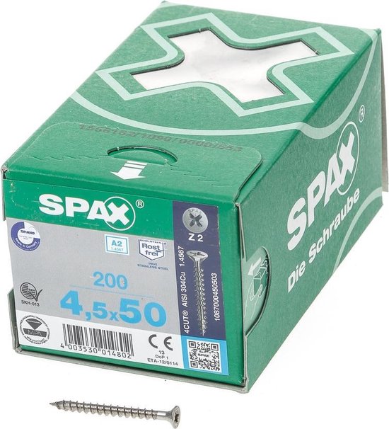 Spax Spaanplaatschroef RVS PK 4.5 x 50 (200) - 200 stuks | bol.com