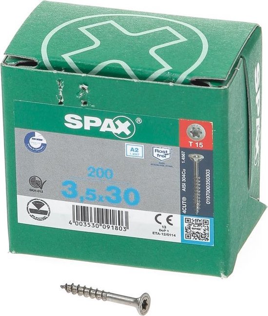 Spax Spaanplaatschroef RVS Torx 3.5 x 30 - 200 stuks | bol.com