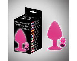 Power escorts - Diamond King plug Medium - Roze met zwarte steen - 8 x 3,5 cm - silicone -  BR133M