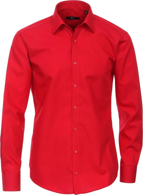 VENTI modern fit overhemd - popeline - rood - Strijkvriendelijk - Boordmaat: 37