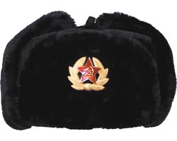foto van Russische bontmuts zwart met afneembaar embleem - MAAT XL