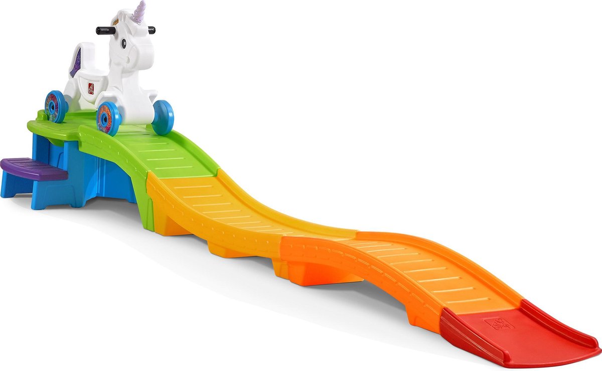 Step2 Up & Down Roller Coaster Unicorn Speelgoed Achtbaan - Kinderachtbaan met eenhoorn loopauto - 2,74m achtbaan voor kinderen met speelgoed auto