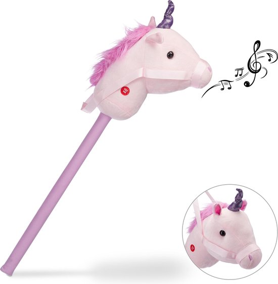 Relaxdays stokpaard - stokpaardje - met - eenhoorn - roze - speelgoed | bol.com