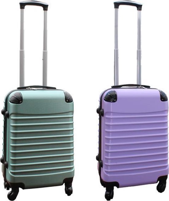 Travelerz kofferset 2 delig ABS handbagage koffers - met cijferslot - 39 liter - groen - lila