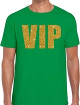 VIP goud glitter tekst t-shirt groen voor heren - heren feest t-shirts S