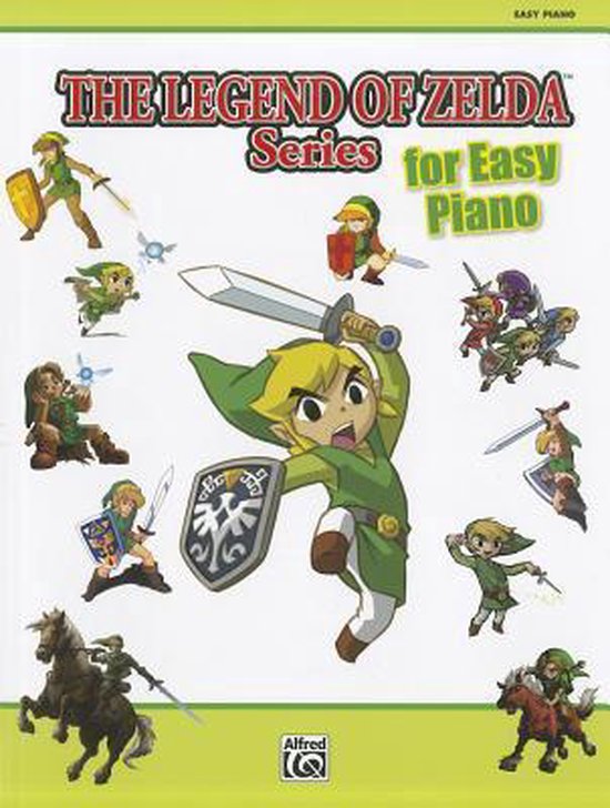 Livre avec diverses illustrations de Link de The Legend of Zelda sur la couverture, avec des épées et des boucliers.