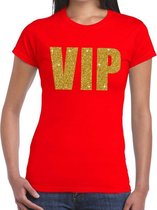 VIP glitter goud tekst t-shirt rood dames - dames shirt VIP in glitter letters S