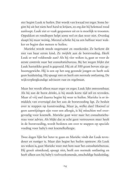 Boekpagina met tekst over baby Luuk en Marieke.
