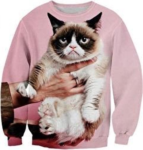 Roze Grumpycat trui Maat M