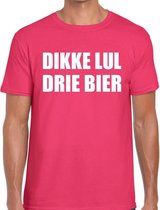 Dikke lul drie bier tekst t-shirt roze heren M