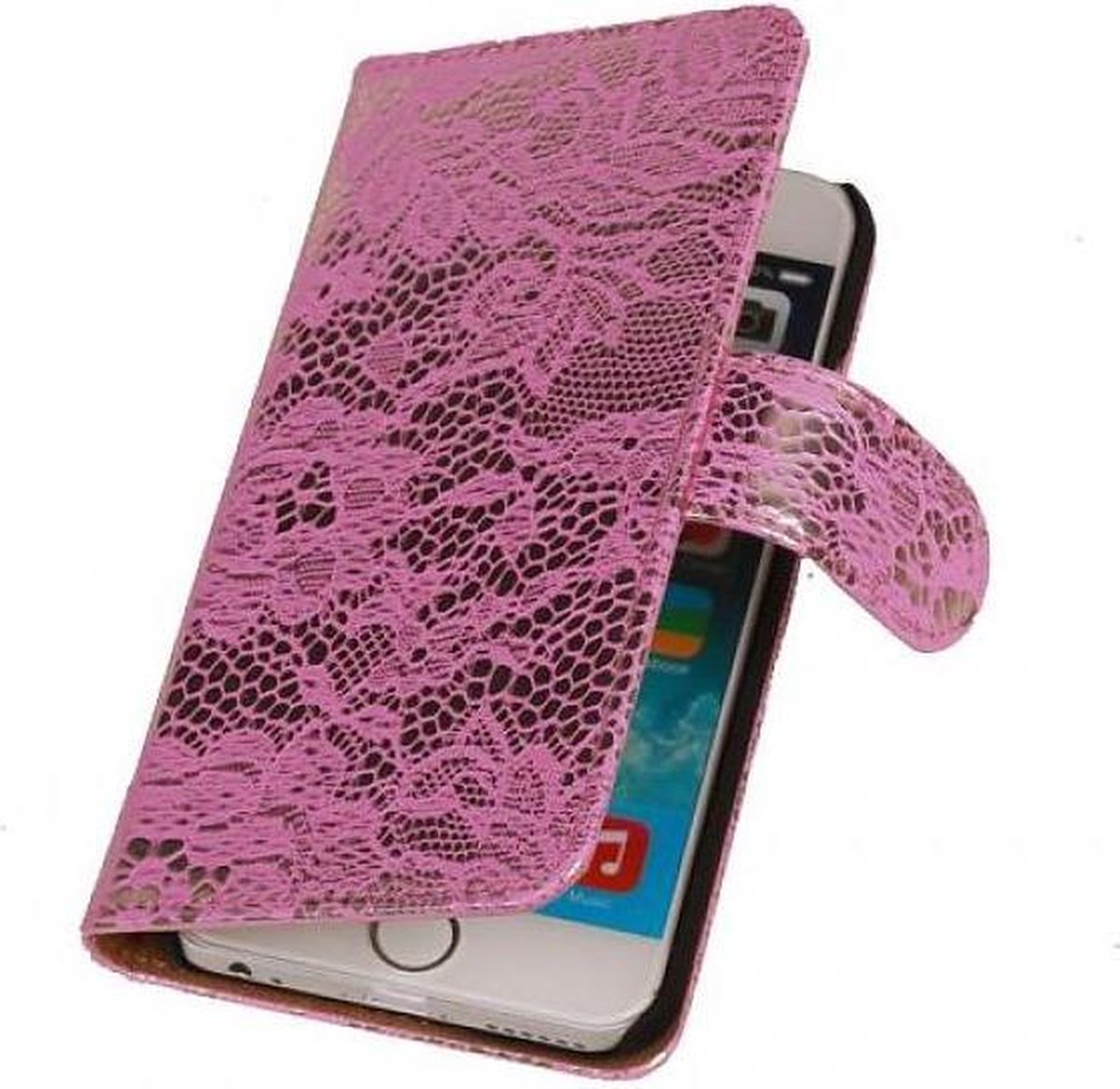 Bloem Bookstyle Hoesje - Wallet Case Telefoonhoesjes - Geschikt voor iPhone 6 Plus Roze