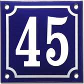 Emaille huisnummer blauw/wit nr. 45