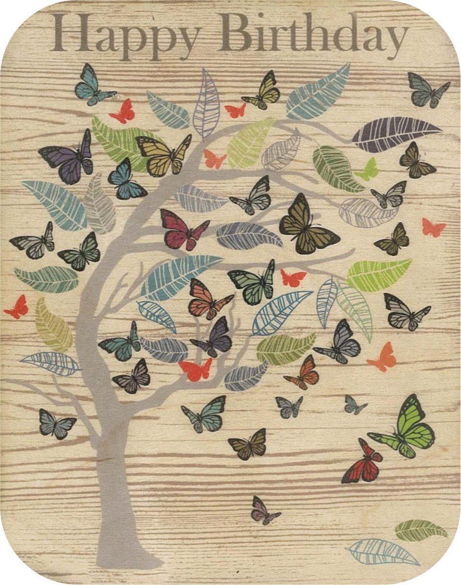 Houten Verjaardagskaart Met Envelop - Happy Birthday - Tree And Butterflies  | Bol.Com