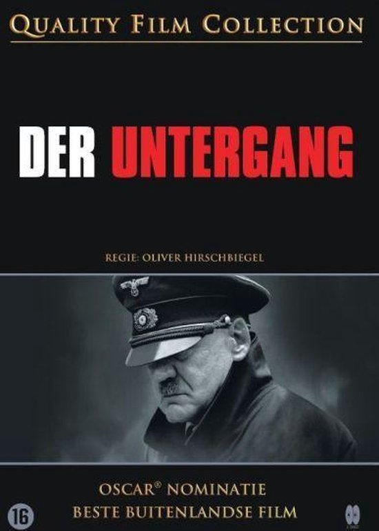 Poster voor de film Der Untergang met een close-up van Adolf Hitler in uniform. 'Quality Film Collection'.