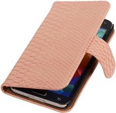 Samsung Galaxy S5 mini Snake Slang Booktype Wallet Hoesje Roze - Cover Case Hoes