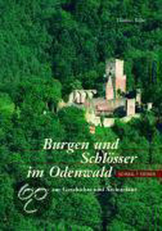 Boek 'Burgen und Schlösser im Odenwald' met op de voorkant een ruïne van een kasteel omgeven door bomen.