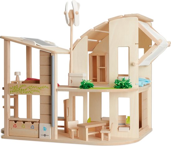 Ecologisch houten poppenhuis met meubels