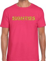 Eighties gouden glitter tekst t-shirt roze heren - Jaren 80/ Eighties kleding S