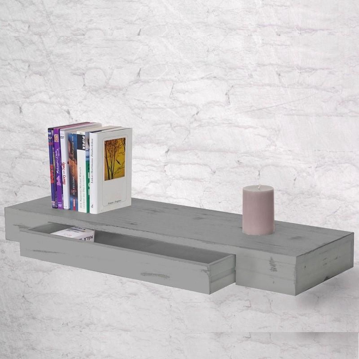 Wandplank lade Shabby Grijs