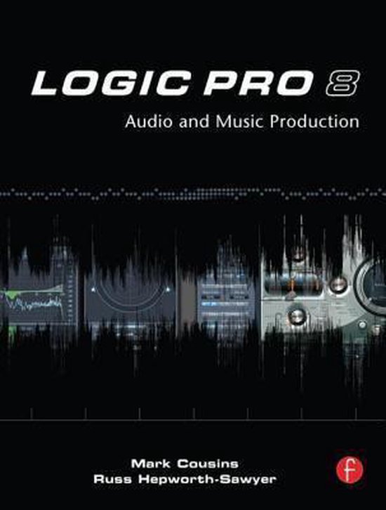 Livre 'Logic Pro 8 Audio and Music Production' avec un fond noir et une représentation graphique des ondes sonores.