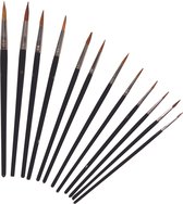 Basic aquarelpenselenset - 12-delige aquarel set - natuurlijk haar - met houten steel