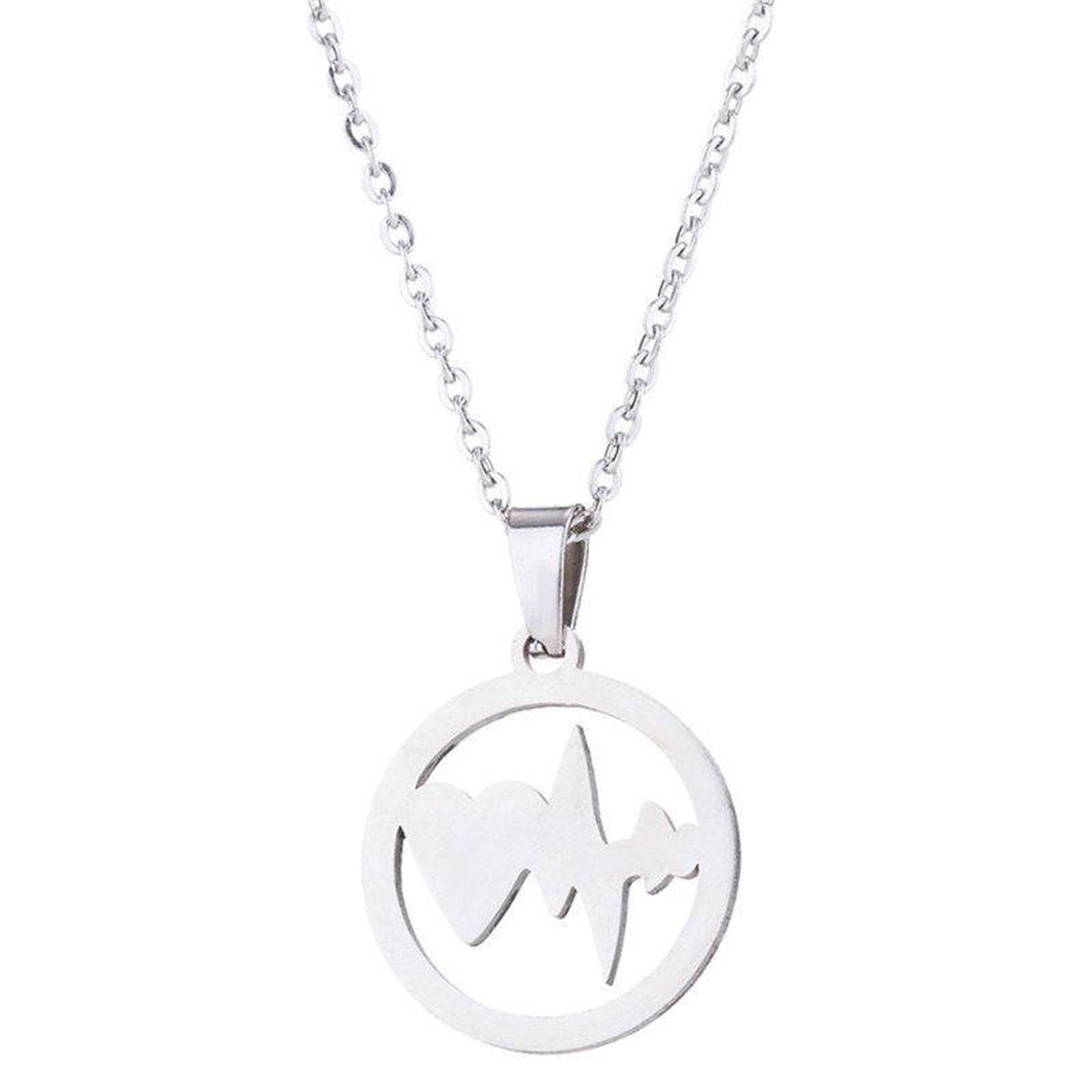 24/7 Jewelry Collection Hart Hartslag Ketting - Cirkel - Zilverkleurig