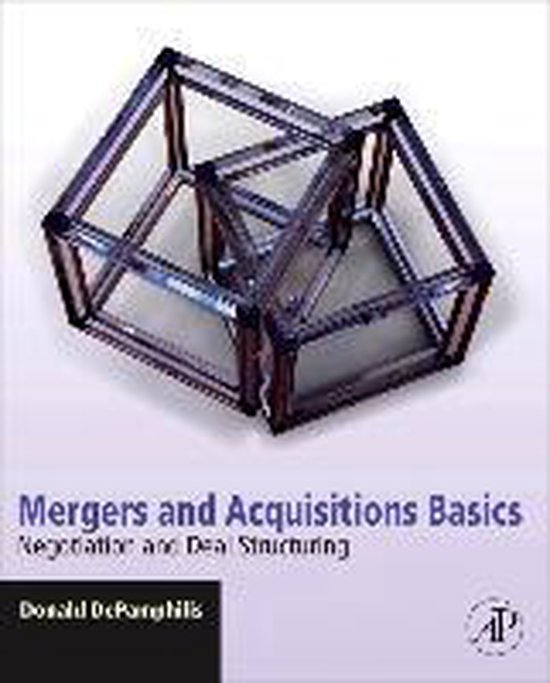 Boek 'Mergers and Acquisitions Basics' met op de kaft een abstracte 3D-constructie van gekoppelde vierkanten en de titel.