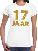 17 jaar goud glitter verjaardag t-shirt wit dames - verjaardag shirts XS