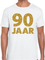 90 jaar goud glitter verjaardag kado shirt wit heren L