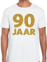 90 jaar goud glitter verjaardag kado shirt wit heren XL