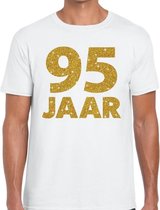 95 jaar goud glitter verjaardag t-shirt wit heren - verjaardag shirts M
