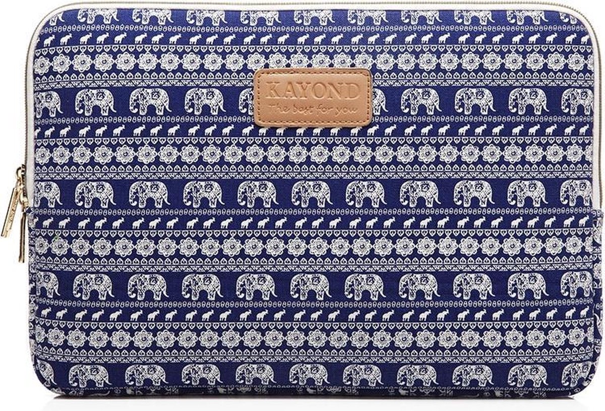Kayond – Laptop Sleeve met olifanten tot 15.4 inch – Blauw/Wit