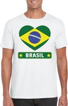 Brazilie hart vlag t-shirt wit heren XXL
