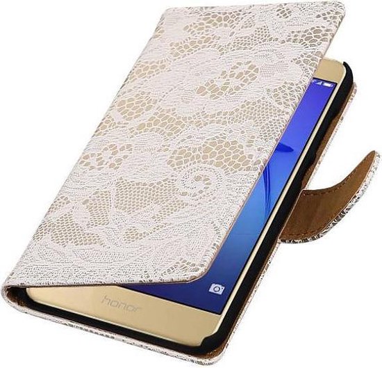 Lace Bookstyle Wallet Case Hoesjes Geschikt voor Huawei Ascend P7 Wit