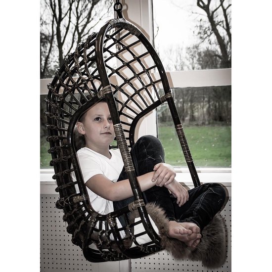 Hangstoelen - kinderhangstoel zwart rotan - hangstoel kinderkamer - tot lengte 164 - draagkracht 100 kg - Merkloos