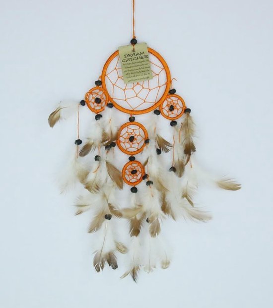 Dromenvanger / Dreamcatcher Ø9cm met kleintjes  - oranje