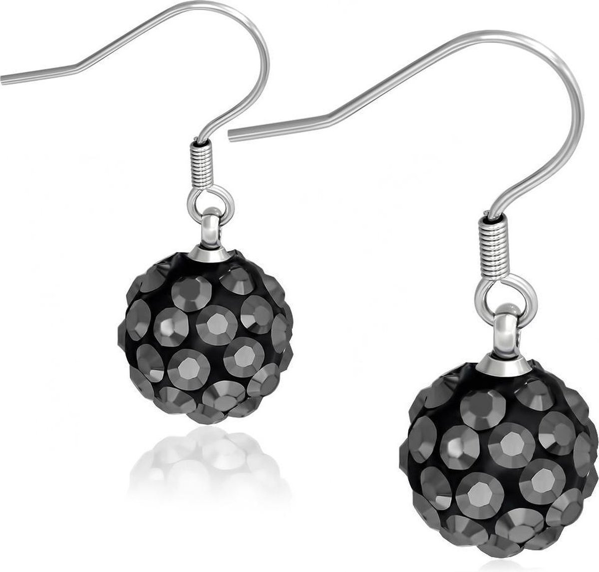 Amanto Oorbellen Bent Grey - 316L Staal - Shamballa - ∅10mm - 28mm