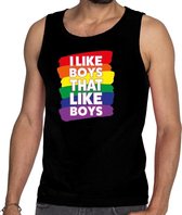 Gay pride i like boys that like boys tanktop/mouwloos shirt - zwart regenboog singlet voor heren - gay pride kleding XXL