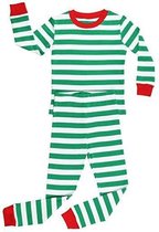 Unisex Jongens Meisjes Kerstmis Gestreepd Pijama Sets Groen En Wit (Maat 122/7 Jaar)