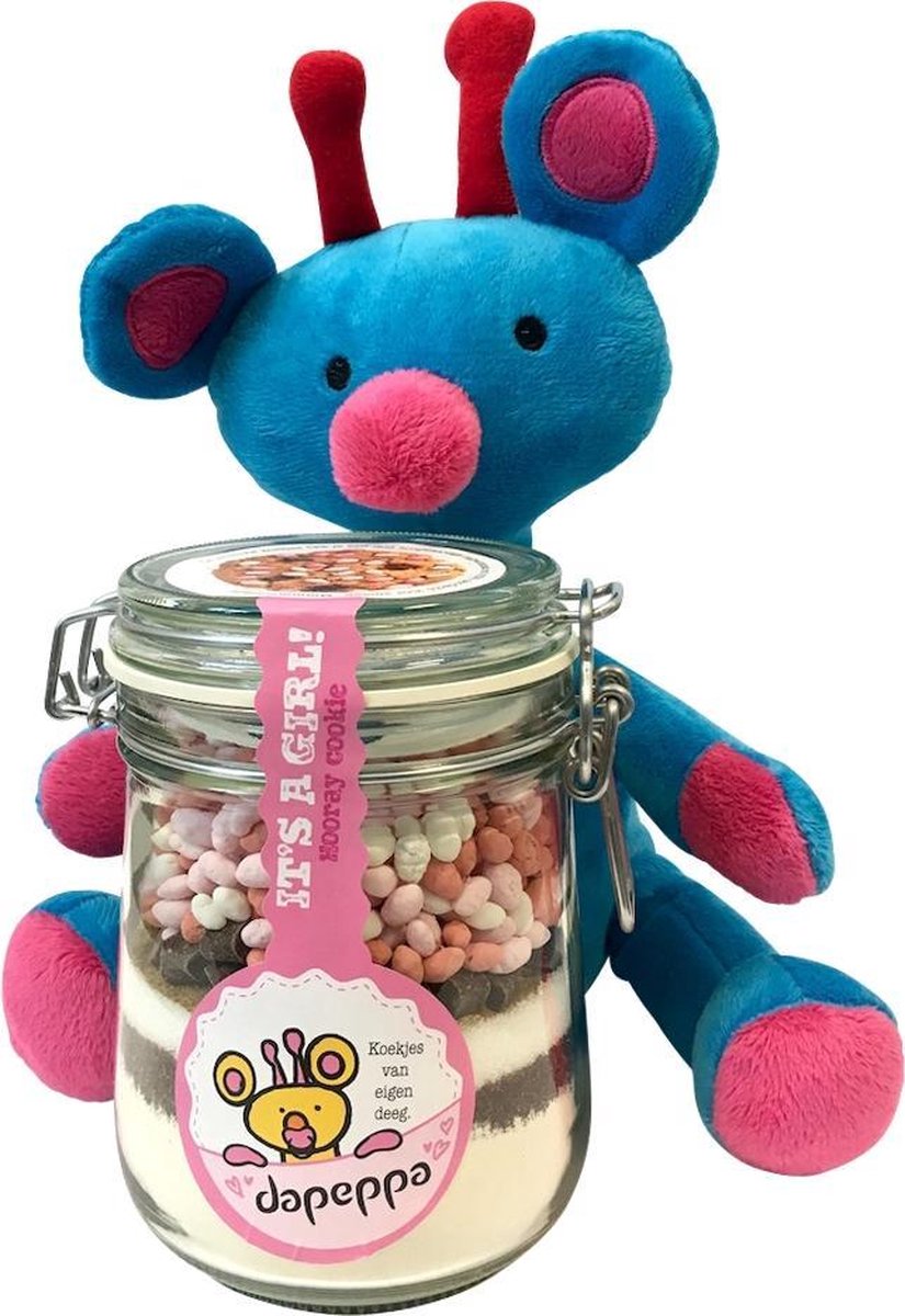 Goedkoopste dapeppa It's a Girl koekjespot met knuffel Geschenkset